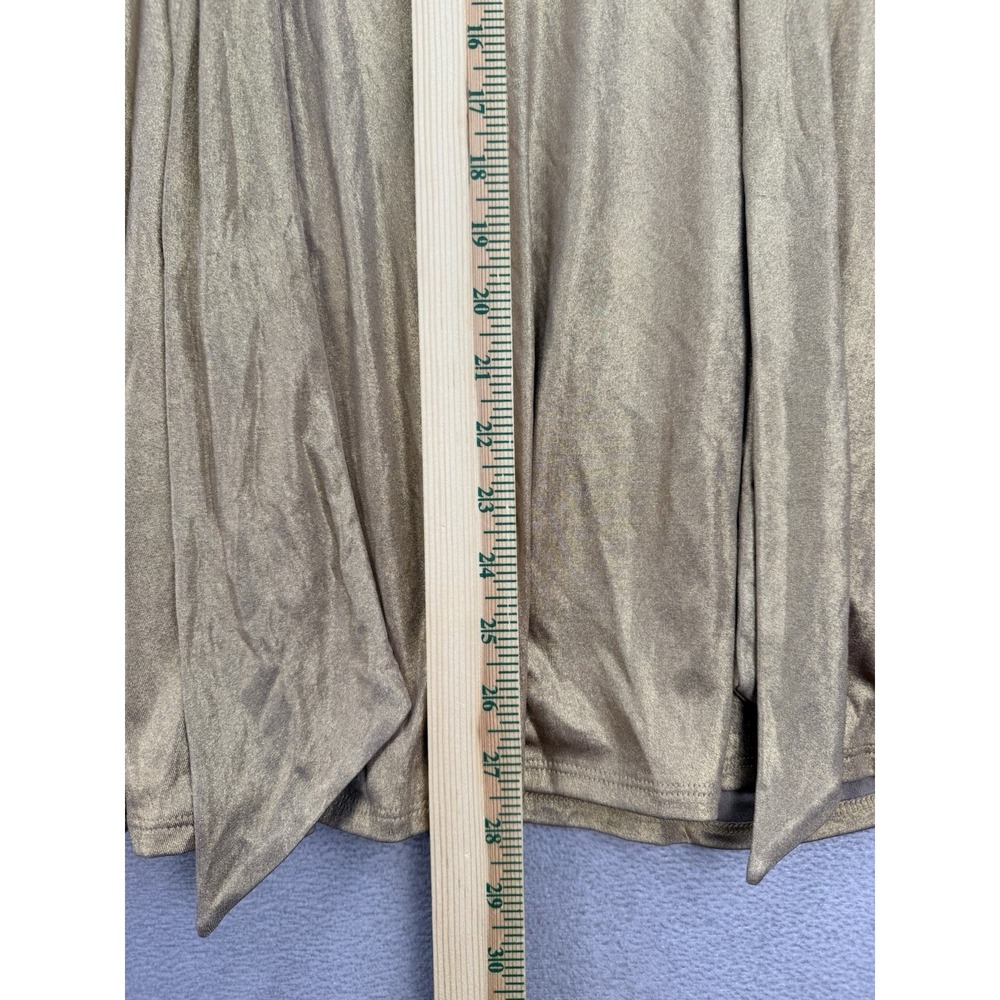 Cato Women's Plus Sz 22/24W Gold Metallic Long Sleeve Tie Neck Ruffled Cuffs Top - Picture 8 of 9